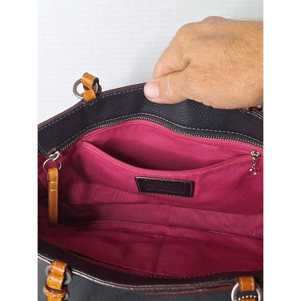 Vtg COACH Chelsea Pebbled Black Leather Handbag Tote C06S-8E97 Mauve Pink Lining - Picture 5 of 12